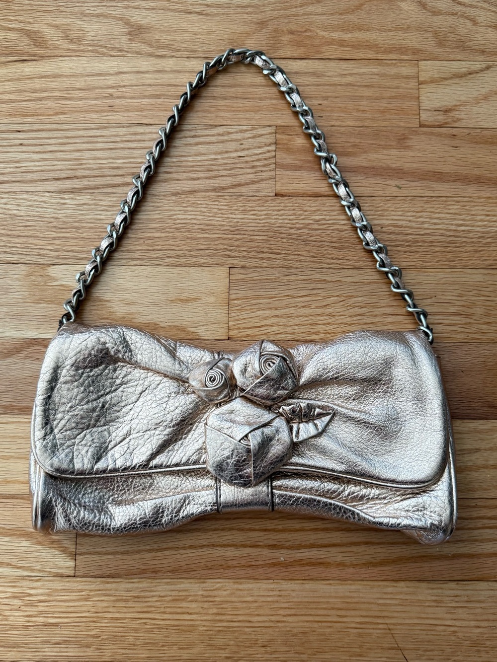 Rebecca Taylor Y2K Metallic Rose Gold Floral-Accent Shoulder Bag